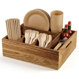 Garvee Acacia Wood Utensil Caddy with 6 Compartments, Paper Plate & Silverware Organizer, Countertop Cutlery Holder for Party, Kitchen, Camping, BBQ, Buffet, Wedding & Gathering