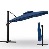 Garvee 10' × 10' Cantilever Patio Umbrella, 360° Rotating Aluminum Offset Umbrella with Adjustable Height, Navy Blue, Base Not Included