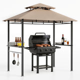 Garvee 8' x 5' Double-Tier Grill Gazebo, Waterproof BBQ Canopy Shelter with Vented Roof, 2 Side Shelves, 5 Hooks, Bottle Opener & UPF 100 UV Protection, Heavy-Duty Outdoor Patio Pavilion, Khaki