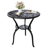 Garvee 24" Round Patio Bistro Table, Cast Aluminum Outdoor Table with Umbrella Hole, Weather-Resistant Balcony Garden Furniture, Black - Black