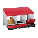 Garvee 3-Compartment Chicken Nesting Box – Automatic Roll-Away Tray & Support Stand, Red - Red