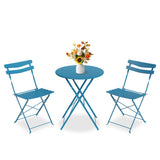Garvee Peacock Blue Space-Saving Collapsible Patio Bistro Set – 3-Piece Powder-Coated Steel Table and 2 Chairs, No Assembly, Outdoor Furniture for Balcony, Garden, Porch, or Yard - Peacock Blue