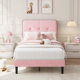 Garvee Twin Size Platform Bed Frame with Button Tufted Headboard,Velvet Upholstered Bed Frame with Wooden Slats Support, No Box Spring Needed, Noise-Free, Easy Assembly - Pink & Black Trim