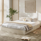 Garvee Minimalist Fluted Platform Bed Frame – Cream Wooden, Low Profile, Noise-Free, Easy Assembly, No Box Spring Needed – California King Size