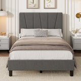 Garvee Twin Size Bed Frame Velvet Upholstered Adjustable Headboard Sturdy Wood Slats Noise-Free Design Easy Assembly Bedroom - Gray