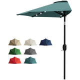Garvee 9FT Half Patio Umbrella with Lights – Durable Outdoor Shade Canopy, Smooth Crank Lift, UV Protection – For Patio, Deck, Garden, Balcony, Poolside Table – Turquoise - Turquoise