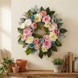 Garvee 20 Inch Spring Wreaths for Front Door, Artificial Pink Rose Wreath with Colorful Florals