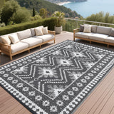 Garvee Reversible Outdoor Plastic Woven Rug – Waterproof UV Resistant Patio Carpet – Easy Clean, collapsible, Vintage Diamond Design – Area Mat for Garden, Deck, RV, Camping, Picnic – Gray, 8x10ft - Gray/White