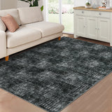 Garvee Modern Abstract 4x6 Area Rug - Washable Non-Slip Low Pile Carpet - Soft, Non-Shedding, Collapsible - Accent Floor Mat for Living Room, Bedroom, Nursery, Home Office - Grey - Dark Gray