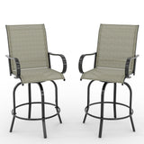 Garvee Set of 2 All-Weather 360° Swivel Patio Bar Stools, Breathable Textilene Outdoor High Chairs for Garden and Deck, Brown - Brown