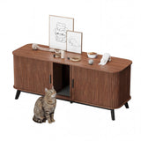 Garvee Multi-Functional Cat Litter Box Enclosure for 2 Cats, 59" Large Wooden Pet House - Hidden Litter Box Furniture - Sliding Door Access - Cat Litter Mat Included - TV Stand Side Table - Color: Walnut - Walnut