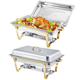 Garvee 2-Pack 8QT Stainless Steel Chafing Dishes with Foldable Stands & Lids, Rust-Resistant Buffet Servers, Catering Equipment for Banquets & Weddings - Gold