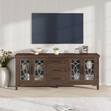 Garvee Farmhouse TV Stand with Glass Door for 70 Inch Tv, Mid Century Modern Entertainment Center for Living Room, Rustic Television Stands 2 Storage Door & 3 Drawer for Bedroom (Retro Brown) - Retro Brown