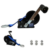 Garvee 3500lbs Heavy Duty Boat Trailer Winch with 33FT Strap, Dual-Speed 4:1/8:1 Gear Ratio & 2-Way Ratchet, Professional Hand Crank Winch for Pulling Boat, Trailer, Truck, RV, ATV, Jet Ski - Blue (Quick-release handle winch)