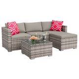 Garvee 5-Piece All-Weather Handwoven Wicker Rattan Patio Sectional Sofa Set with Cushions & Glass Coffee Table, Light Gray Cushions