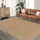Garvee 8' x 10' Easy Jute Indoor Outdoor Area Rug, Geometric Wave Border Washable Non-Slip Ultra-Thin Faux Jute Rug for Living Room & Patio, Linen Color - Linen Color