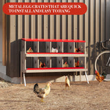 Garvee 10-Compartment Metal Chicken Nesting Box – Rustproof Roll-Away Egg Collection, Easy-Clean Ventilated Hen Coop Accessory, Secure Lid & Swing Perch, for Hens Ducks Poultry, Red, 10 Grids (Without Bracket)