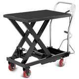 Garvee Hydraulic Lift Table Cart, 330 LBS Capacity Manual Single Scissor Lift Platform, 28.5" Max Lifting Height Mobile Material Handling Cart with Non-Slip Pad & Locking Wheels, Black & Silver