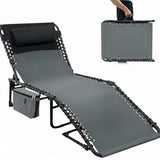 Garvee Outdoor Chaise Lounge Chair, Foldable Tanning Chair with Carry Handle, Pillow, Side Pocket, Gray - Gray