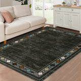 Garvee Modern Geometric Bordered Area Rug – Washable, Non-Slip, Low Pile, Spot Resistant Carpet for Living Room, Bedroom, Dining Room, Office – Soft & Durable Floor Mat – Brown, 8'x10' - Brown