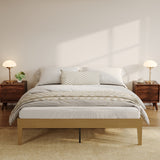 Garvee Sturdy Noise-Free 14 Inch Wooden Platform Bed Frame, Queen Size - Strong Slat Support - Easy Assembly - Ample Under Bed Storage - Bedroom Furniture - No Box Spring Needed - Natural Wood Color - Natural-14In