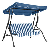 Garvee 3-Seat Outdoor Porch Swing Chair with Adjustable Canopy, Heavy-Duty Metal Frame Patio Swing for Backyard, Lawn & Porch,Blue Stripe - Blue Stripe