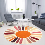 Garvee Round Area Rugs 3Ft, Washable Cute Sun Print Nursery Rug, Low Pile Non Slip Circle Rug for Bedroom Kids Room, Accent Rainbow Print Round Carpet for Classroom Playroom, Colorful Brown - Brown