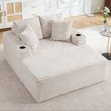Garvee 64" Oversized Chaise Lounge Chair, Upholstered Boneless Sofa Bed with Throw Pillows, Cup Holders and Armrests, Comfy Corduroy Sleeper Couch for Apartments, Living Room, Bedroom, Beige - Boneless | Beige