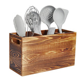 Garvee Rustic Pine Wood Utensil Holder for Kitchen Countertop - 3-Compartment Caddy Organizer with Handle - Ideal for Spoons, Spatulas, Silverware, Flatware - Large Size - Brown, Size 30