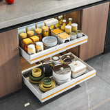 Garvee Expandable Pull-Out Carbon Steel Kitchen Organizer Basket – Adjustable Storage Rack for Cabinets & Drawers – Ideal for Spices & Dishes – Durable, Space-Saving, White – 2-Piece Set, Size 32~52cm (Depth 53*7.5cm), DG-70404-2WH