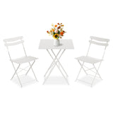 Garvee 3-Piece White Folding Bistro Set, Weather-Resistant Metal Patio Table and 2 Chairs, No-Assembly Compact Outdoor Furniture Set for Balcony, Garden, Porch, Patio & Small Spaces - White