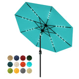 Garvee 9FT Solar LED Patio Umbrella with 32 Lights, Tilt & Crank Outdoor Market Umbrella, UV & Water Resistant, 8 Ribs Sunshade for Garden, Deck, Pool & Table, Light Blue - Light Blue