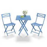 Garvee 3-Piece Blue Folding Bistro Set, Weather-Resistant Steel Patio Table and 2 Chairs, Collapsible No-Assembly Outdoor Furniture Set for Balcony, Garden, Yard, Patio & Small Spaces - Blue