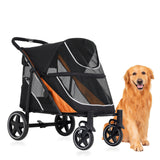 Garvee Large Dog Stroller for Large Dogs 88 lbs, One-Step Fold Pet Stroller with 11" All-Terrain Wheels, 360° Rotatable Front Wheels & Brakes, Heavy Duty, Dual Entry Doors for Senior Dogs, Orange - Orange