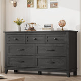 Garvee 7 Dresser for Bedroom, 54 in Wide Drawer Dresser with Storage Freestanding, Wooden Closet Storage Chest for Living Room, Bedroom, Entryway, Black - Black
