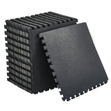 Garvee 0.56" Thick Interlocking Gym Floor Mats, 24"x24" Rubber Top EVA Foam Puzzle Tiles (12 Pack, 48 Sq Ft), SGS Certified Non-Toxic Exercise Flooring for Treadmill & Weightlifting -  Pure Black - Black