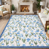 Garvee Ultra Thin Non-Slip Floral Area Rug 5x7 – Modern Low Pile Washable Carpet – Mark Resistant, Soft Contemporary Floor Mat for Living Room, Bedroom, Nursery, Kids Room, Light Blue - Light Blue