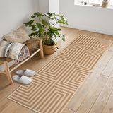 Garvee 2' × 6' Washable Foldable Non-Slip Geometric Border Runner Rug, Ultra-Soft Low-Pile Tan/Ivory Rug for Hallway Kitchen - Tan/Ivory