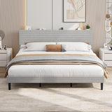 Garvee Corduroy Upholstered Platform Bed Frame with Adjustable Storage Headboard & Built-in Charging Station – Sturdy Wood Slats – Noise-Free Design – Easy Assembly – No Box Spring Needed – King Size, Light Gray - Gray