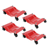 Garvee Upgraded Wheel Dolly Set of 4 - 6000LBS Capacity Vehicle Dollies with 360° Rotational Nylon Wheels, Steel Tire Skates with Brakes, 5mm Steel Plate for Moving Cars, Trucks, and Carts, Red - Red