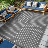 Garvee 8' x 10' Reversible Waterproof Outdoor Rug – Modern Geometric Patio Carpet, Easy to Clean, collapsible, UV Protected, Large 8x10ft Plastic Straw Mat for RV, Camping, Picnic – Gray-White - Striped|Gray