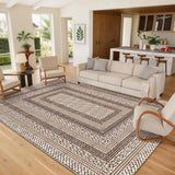 Garvee Modern Bordered Area Rug 8x10 - Washable, Non Slip, Ultra Thin Low Pile - Stain Resistant, Lightweight - Taupe - Living Room, Bedroom, Dining - Taupe