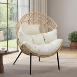 Garvee Outdoor Wicker Egg Chair, Oversized Ergonomic Rattan Lounge Rocker with Extra-Soft Pillow and Thick Cushion for Indoor & Outdoor, Living Room, Backyard & Garden – Cream Cushion, Natural Wicker Frame - White|Egg Chair