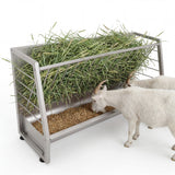 Garvee 5 ft Pasture Hay Feeder - Heavy Duty Galvanized Steel 2-in-1 Freestanding Livestock Hay & Grain Feeder, 60 Gallon Large Capacity for Goats, Sheep, Ponies & Alpacas (Silver)