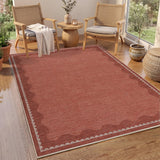 Garvee Washable Non-Slip Jute Area Rug – Scalloped Edge, Mark Resistant, Modern Neutral Carpet for Living Room, Bedroom, Entryway, Kitchen, Indoor Outdoor – Brick Orange, 5x7ft - Terracotta