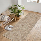 Garvee 2' x 6' Geometric Runner Rug, Washable Easy Jute-Style Linen-Look Non-Slip Indoor Outdoor Rug for Hallway & Kitchen, Beige - Beige
