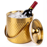 Garvee 1 Piece 3.0L Golden Stainless Steel Ice Bucket, 7.5×7.5×7.3 Inch (19×19×18.5cm), Sealed Lid & Diamond Pattern, Portable Handle, Food-Grade, Durable, for Luxury Parties, Home Decoration & Holiday Gifts