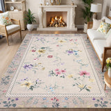 Garvee Floral 5x7 Washable Rug for Living Room, Indoor Farmhouse Non Slip Area Rug for Bedroom, Low Pile Stain Resistant Large Nursery Rugs, Ultra Thin Throw Carpet for Dining Room Office, Taupe - Taupe