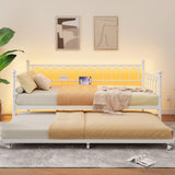 Garvee Daybed with Trundle, Metal Twin Trundle Bed with Charging Station & LED Lights, Sofa Beds Frame with Pull Out Bed for Living Room, Guest Room, Apartment, Small Spaces, White - White