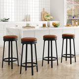 Garvee 30" Swivel Bar Stools Set of 4, PU Leather Upholstery, 360° Swivel & Footrest, Metal Frame, Backless Design for Kitchen Island & Home Bar, Brown - Brown